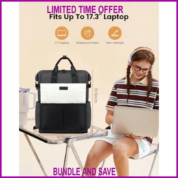 17.3 Inch Laptop Backpack Waterproof Travel Work School Bookbag - Picture 5 of 7